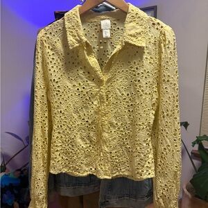 Joie Yellow Eyelet Lace Blouse